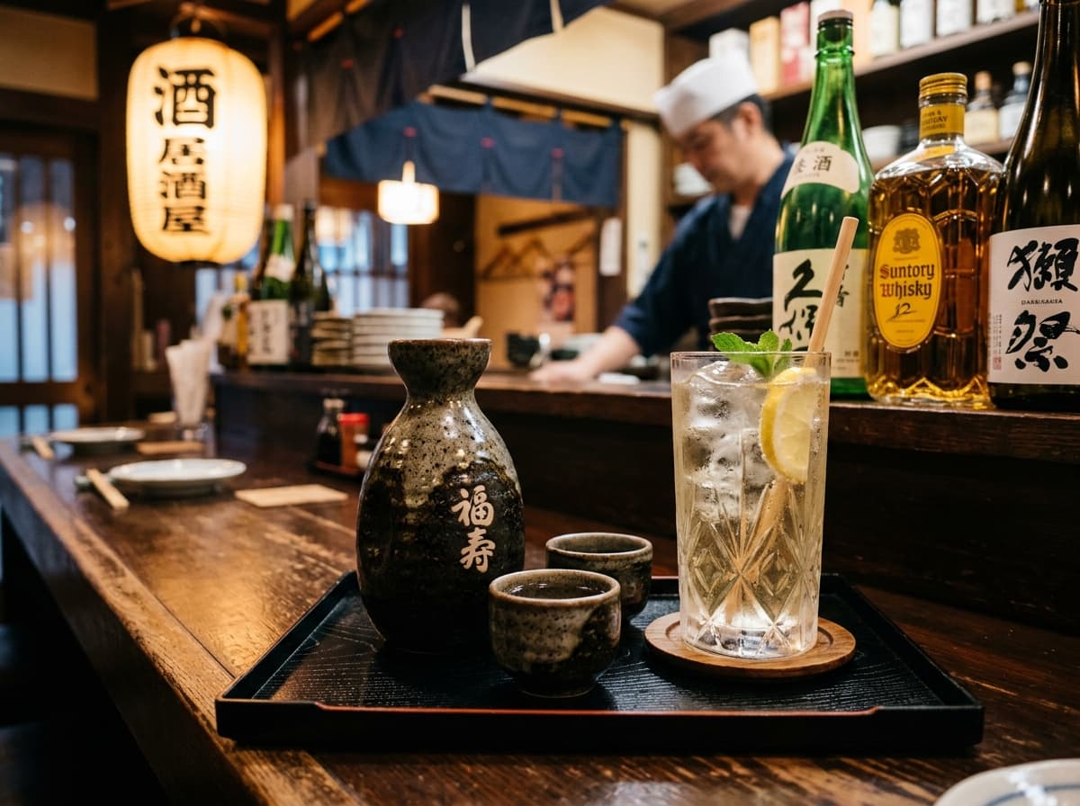 Japanese sake and whisky highball