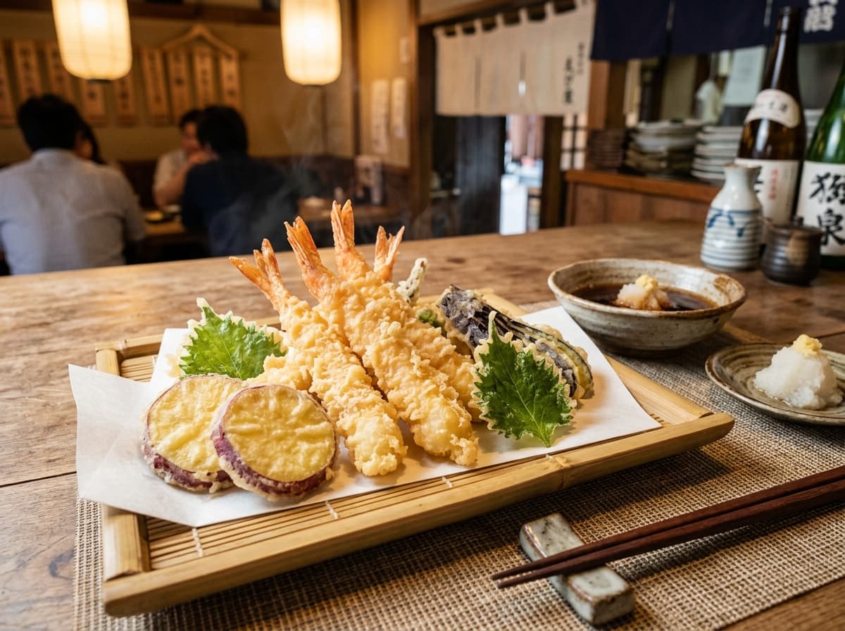 Golden crispy tempura platter