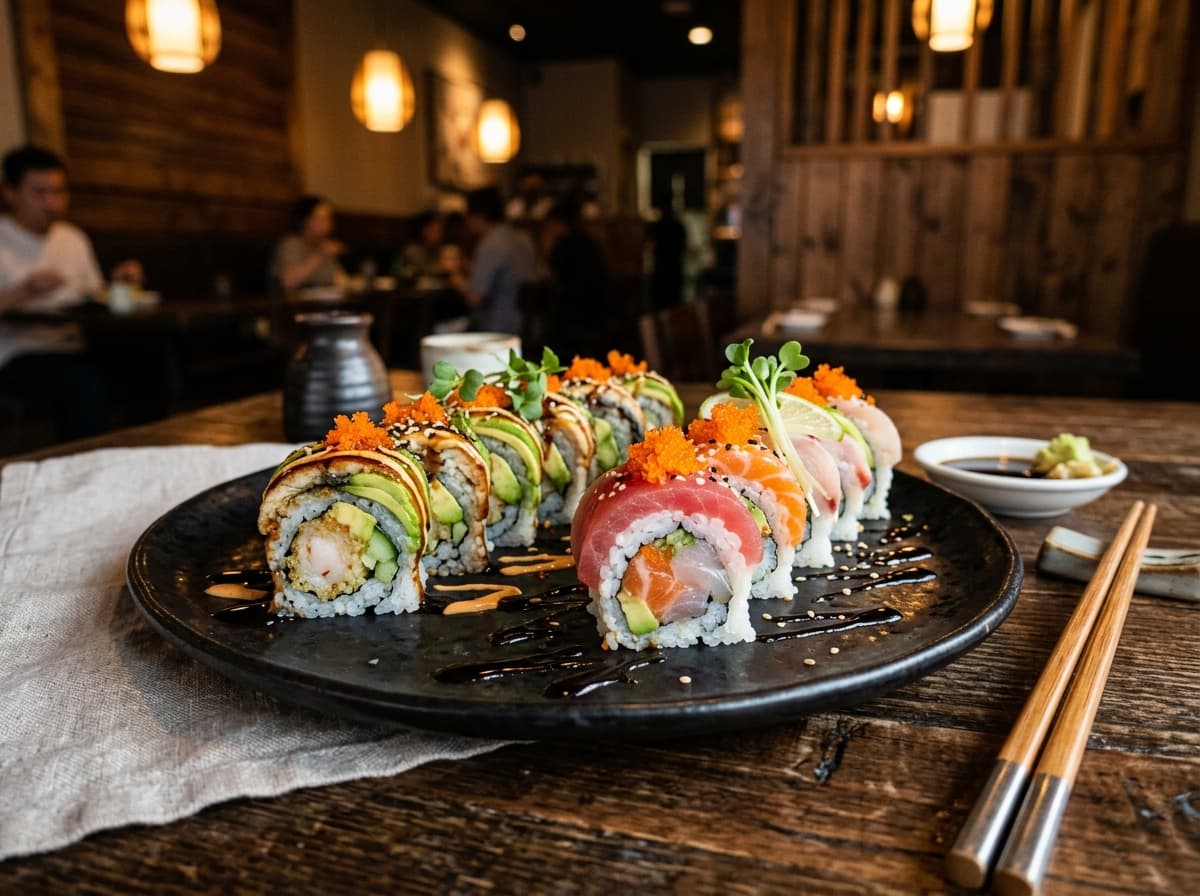 Signature dragon and rainbow rolls